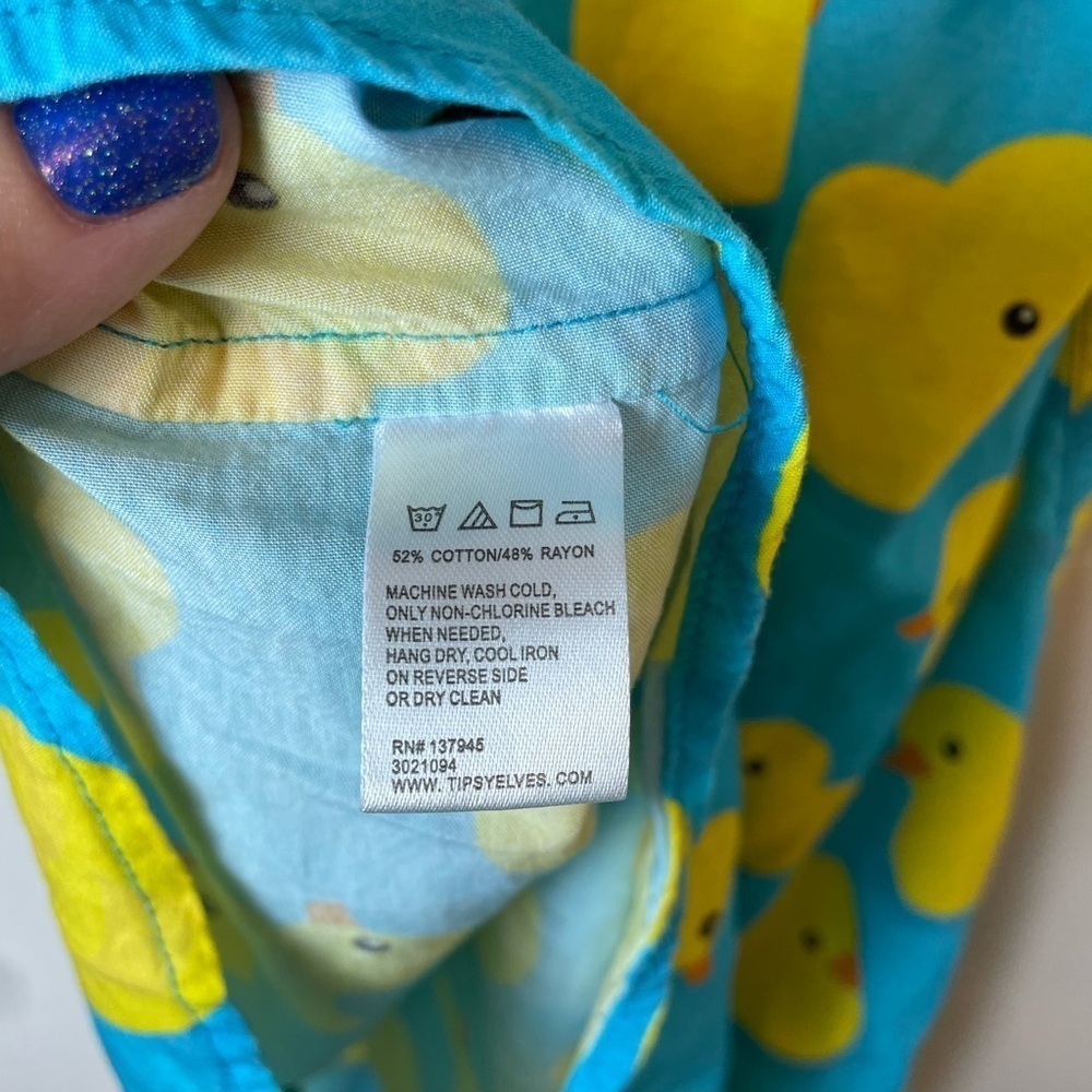 TIPSY ELVES Men's Rubber Ducky Tailored Fit Hawaiian Shirt Size 2XL Yellow Blue - Picture 6 of 8